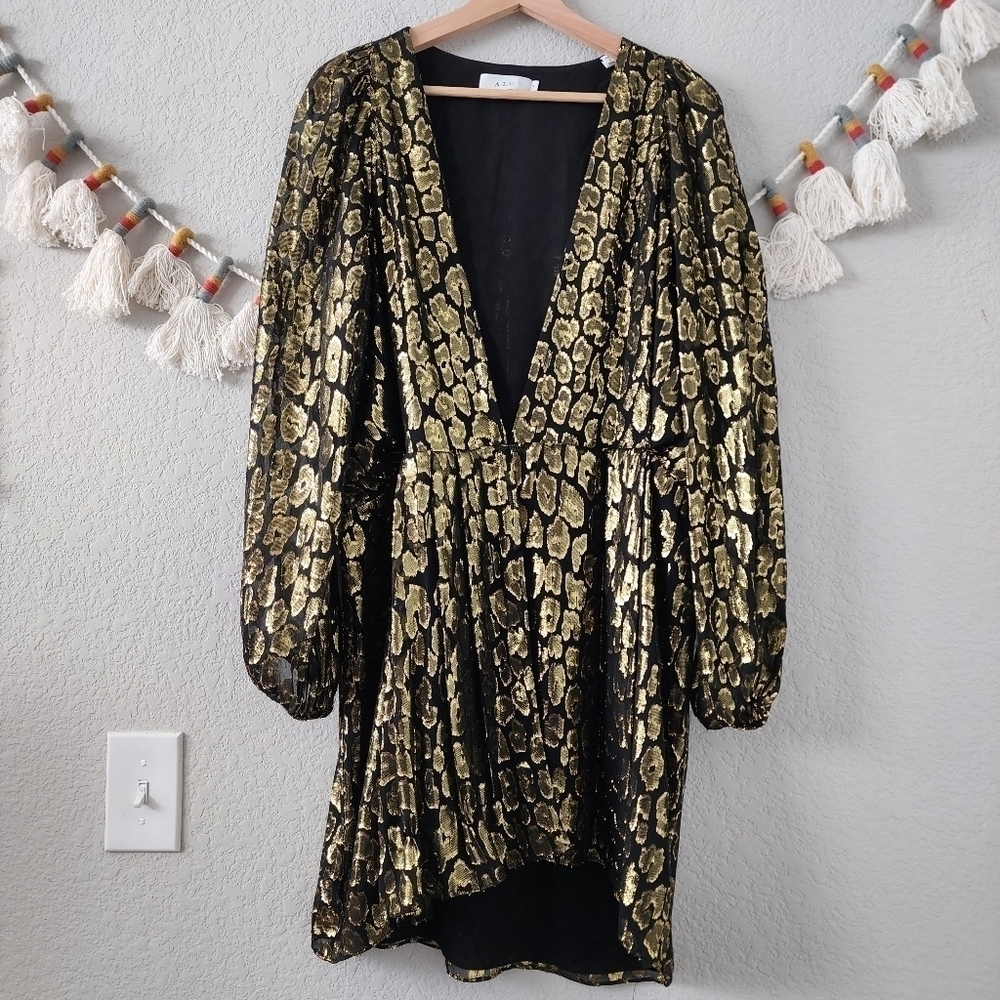 A.L.C Silk Elsa Marina Leopard Fil Coupe Gold Metallic Wrap Mini Dress Elegant 6